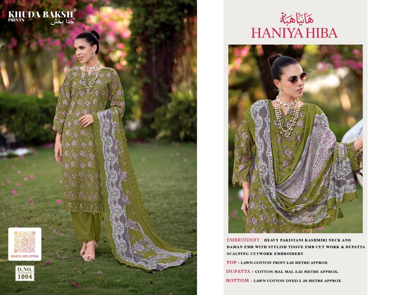 HANIYA HIBA VOL 1 By KHUDHA BAKSH 1001 To 1008 Series Pakistani Suits casual Wear PURE LAWN Readymade Stitched Dresses At Wholesale